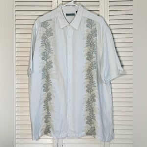 Cubavera Shirt Mens XL White Blue Linen Blend Embroidered Pinstripe Button Down